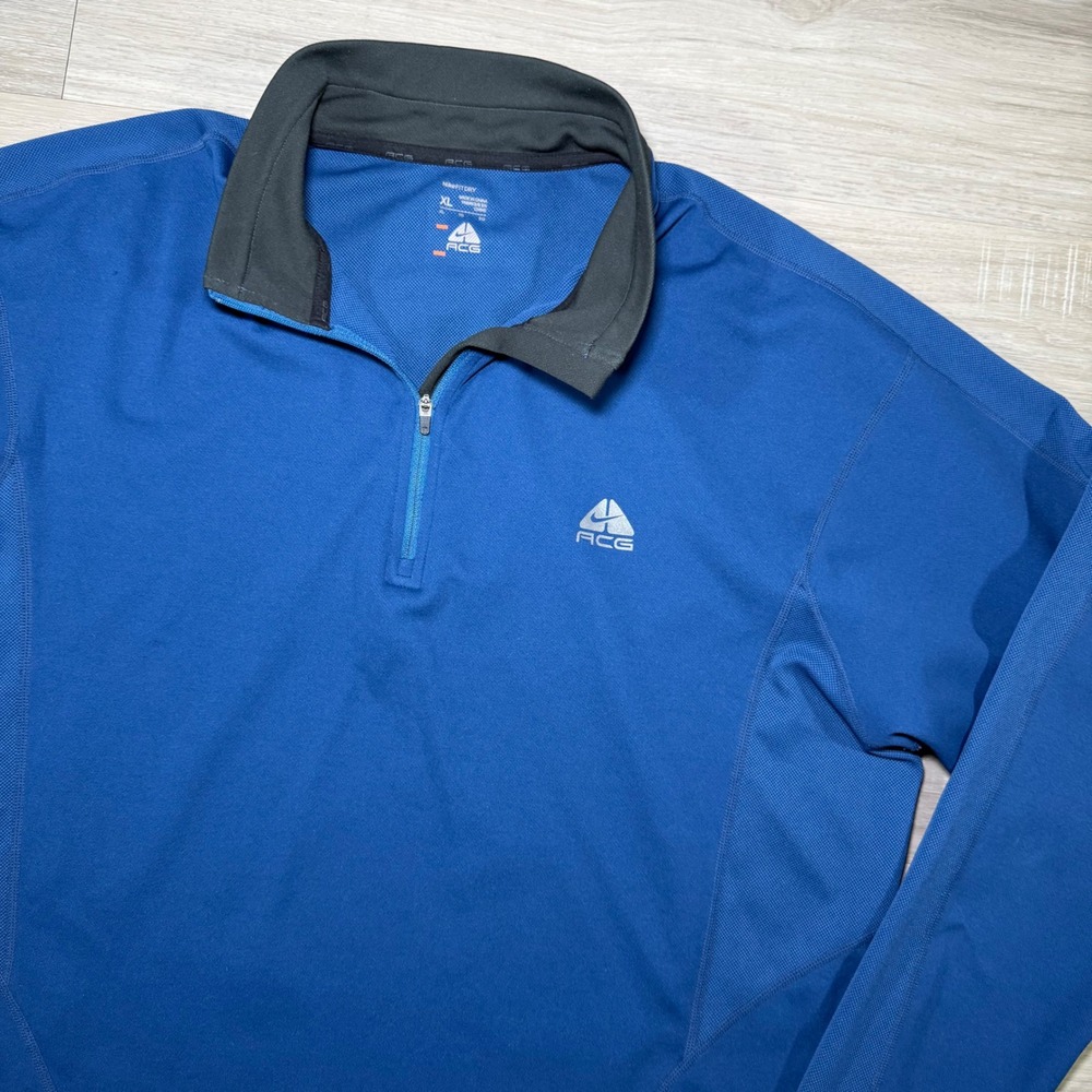 Nike FitDry ACG 1/4 Zip Sweatshirt Performance  Blue Long Sleeve‎ Mens Size XL